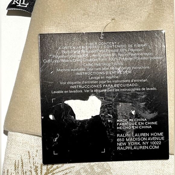 Ralph Lauren Holiday Christmas Gold Tan Pine Cones & Bough Ivory Stocking NWT - Picture 10 of 10